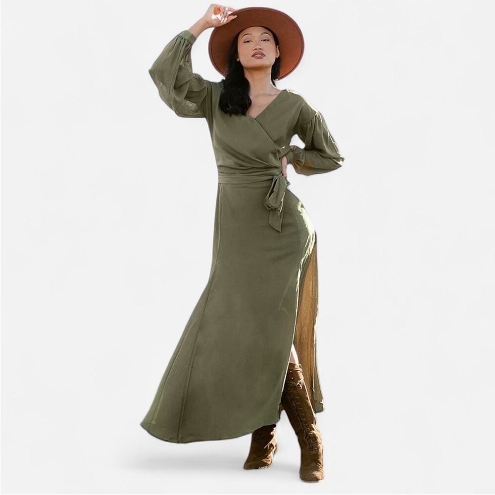 Joyfolie Malin Dress in Sage Green Long Sleeve Maxi 
Size XL